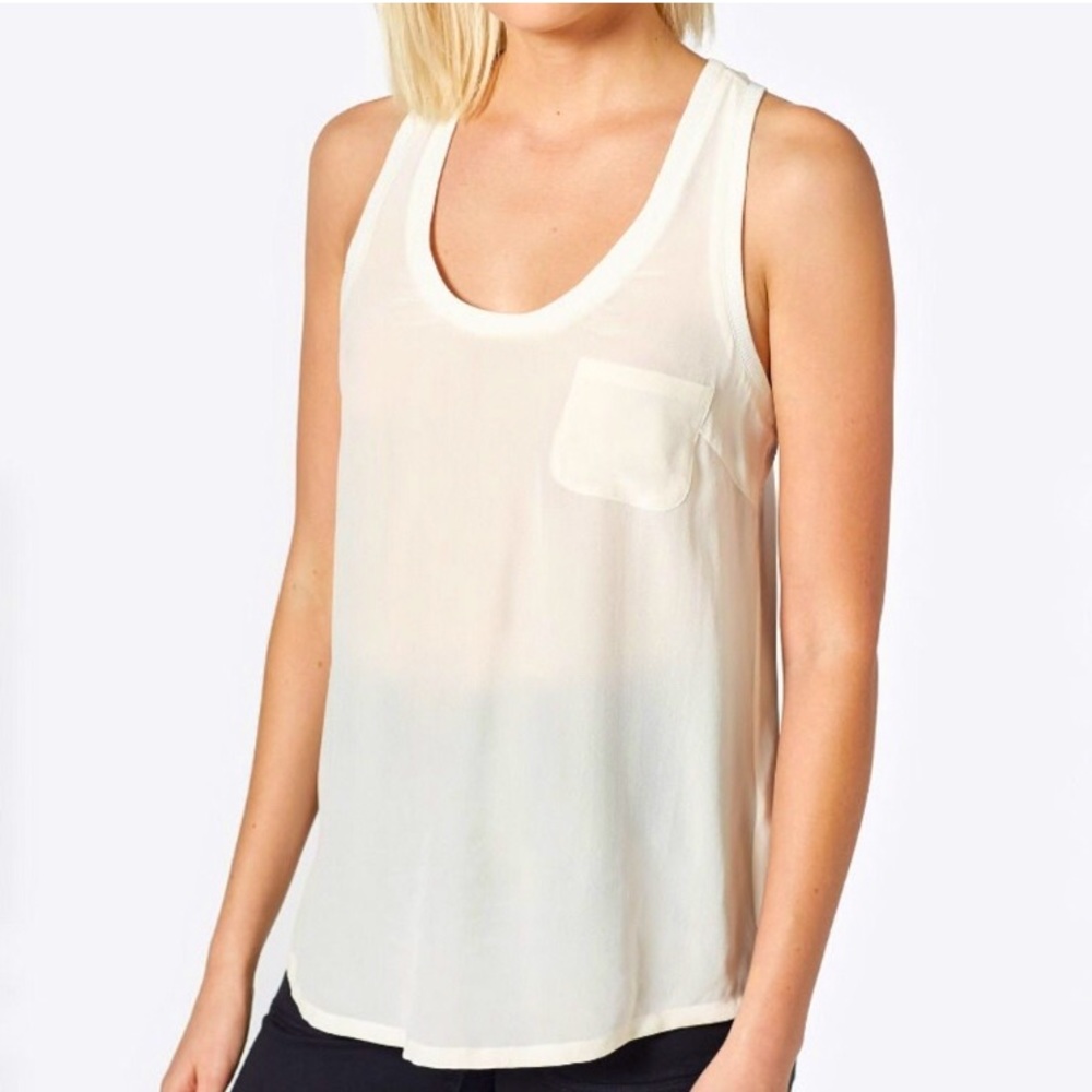 Joie White Silk Racerback Tank w/ Front Pocket Detail